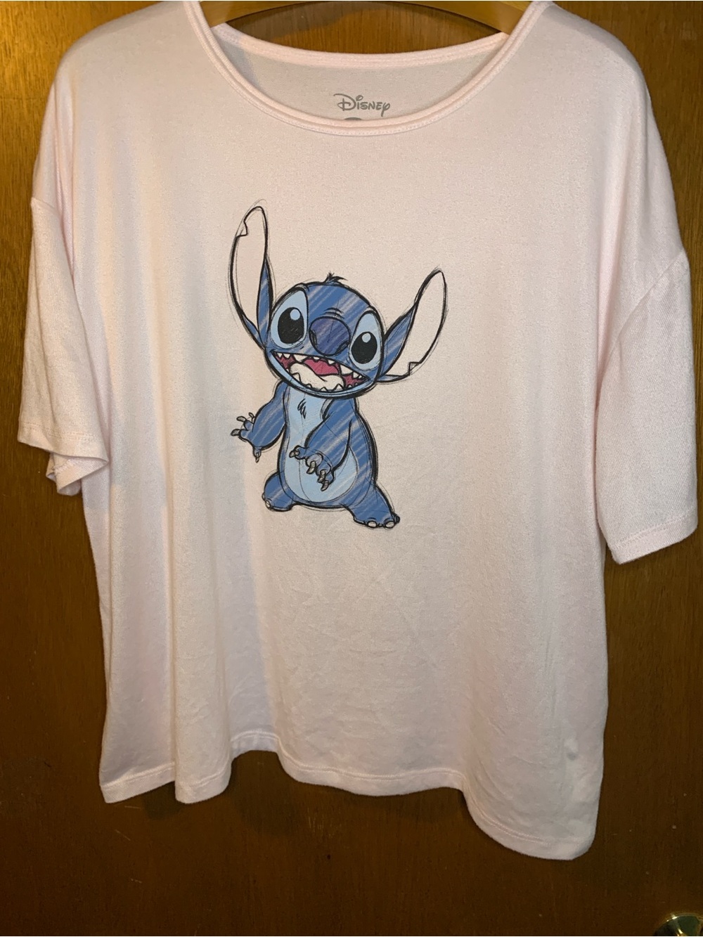 Disney Light Pink Tee with Blue Stitch Graphic